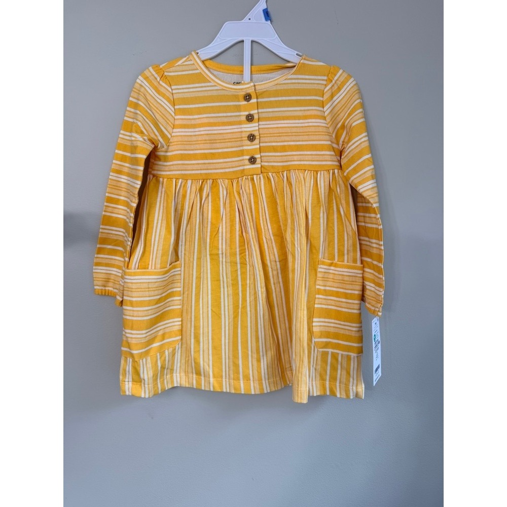 Carter's Striped Dress Toddler Girl 24M Yellow Long Sleeve‎ Pockets NWT